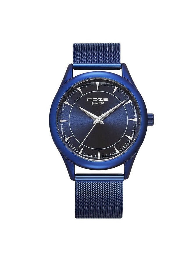 سوناتا ساعة سوناتا بوز كوارتز أنالوج بمينا زرقاء وسوار من الفولاذ المقاوم للصدأ للرجال - SP70020QM01W - Image 3