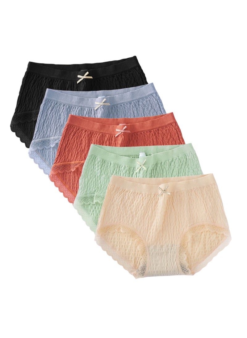 5 Pieces Women Underwear Mid Waist Pantie Lace Briefs High Stretching Ladies Panty  - Image 1