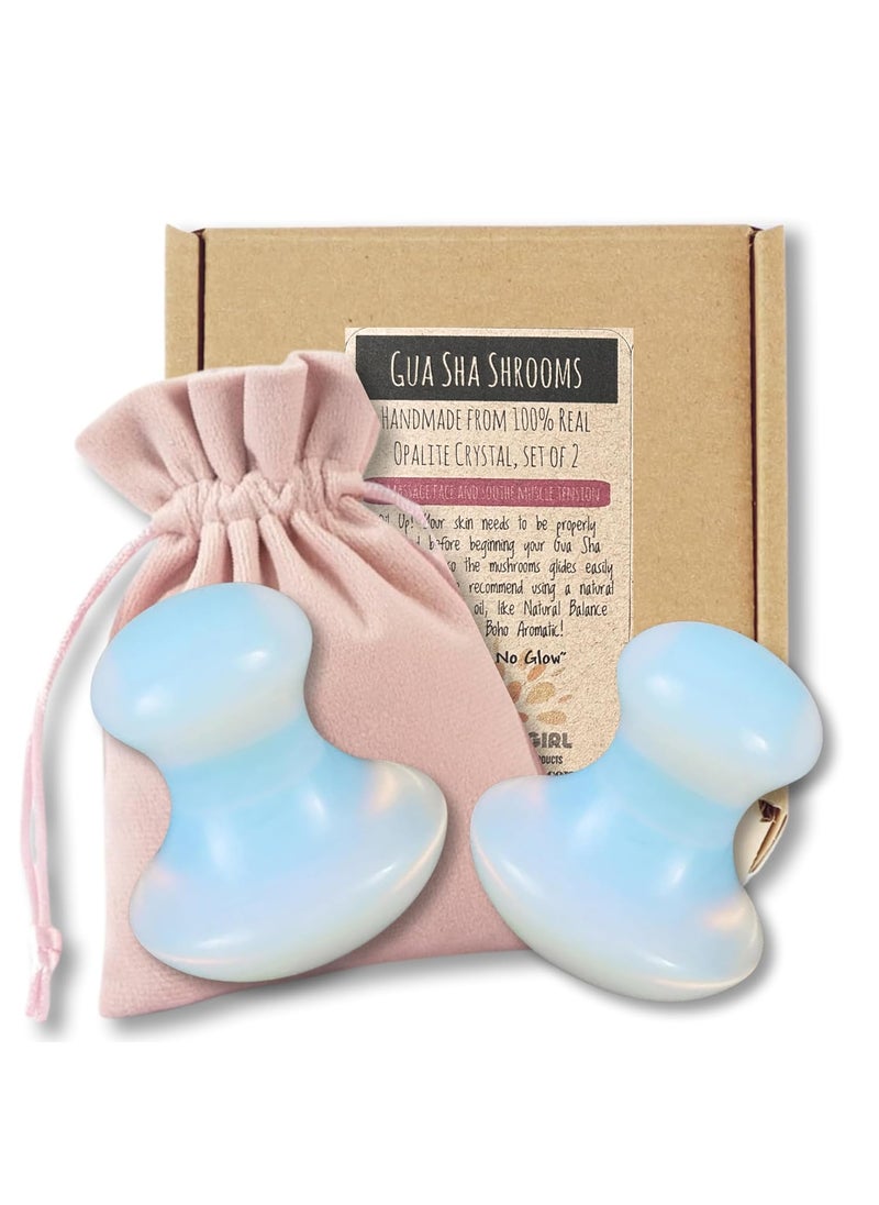 Boho Aromatic This Hippie Girl Gua Sha Mushroom Set Jaw Sculpting Tools Opalite Stone Facial Toning and Yoga Sculpt Massage Tool 2 Gua Sha Mushrooms for Skin and Facial Treatment Opal Facecare Tools 