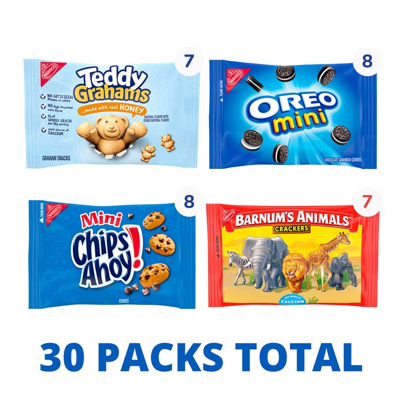 Nabisco Team Favorites Variety Pack, OREO Mini, CHIPS AHOY! Mini, Teddy Grahams Honey & Barnum's Animal Crackers, Christmas Stocking Stuffers, 30 Snack Packs - Image 2