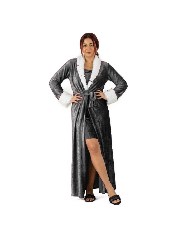 Women's velvet nightgown with white faux fur trim
