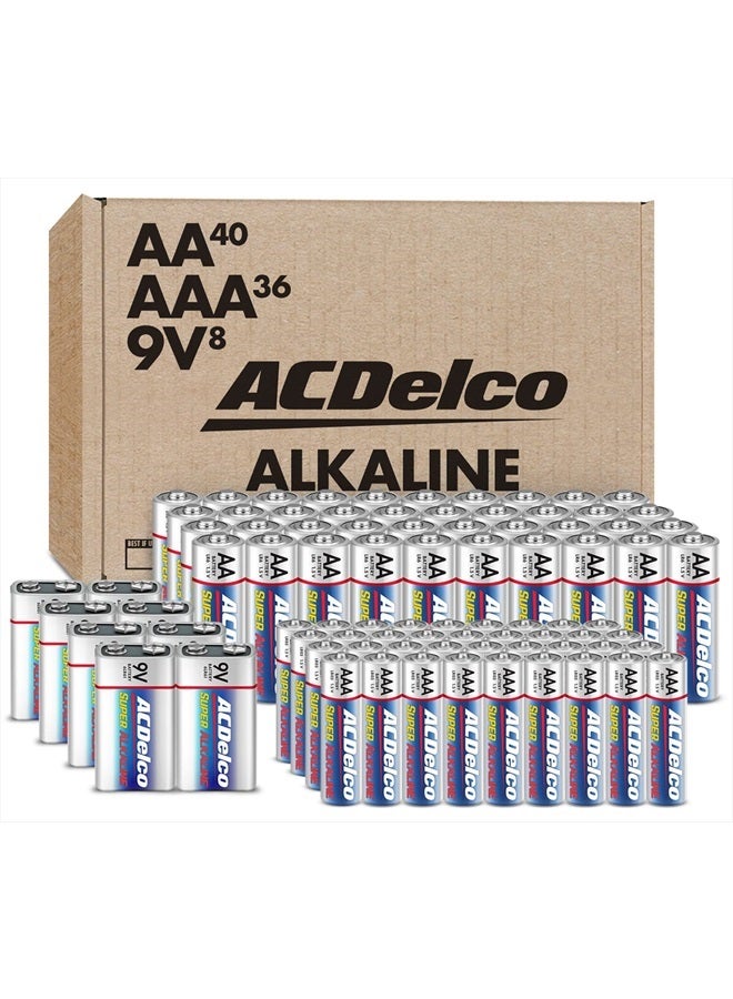 PowerMax ACDelco AA, AAA, 9-Volt Combo Pack, 40-AA, 36 AAA, 8 9V Batteries, Alkaline Batteries - Image 1