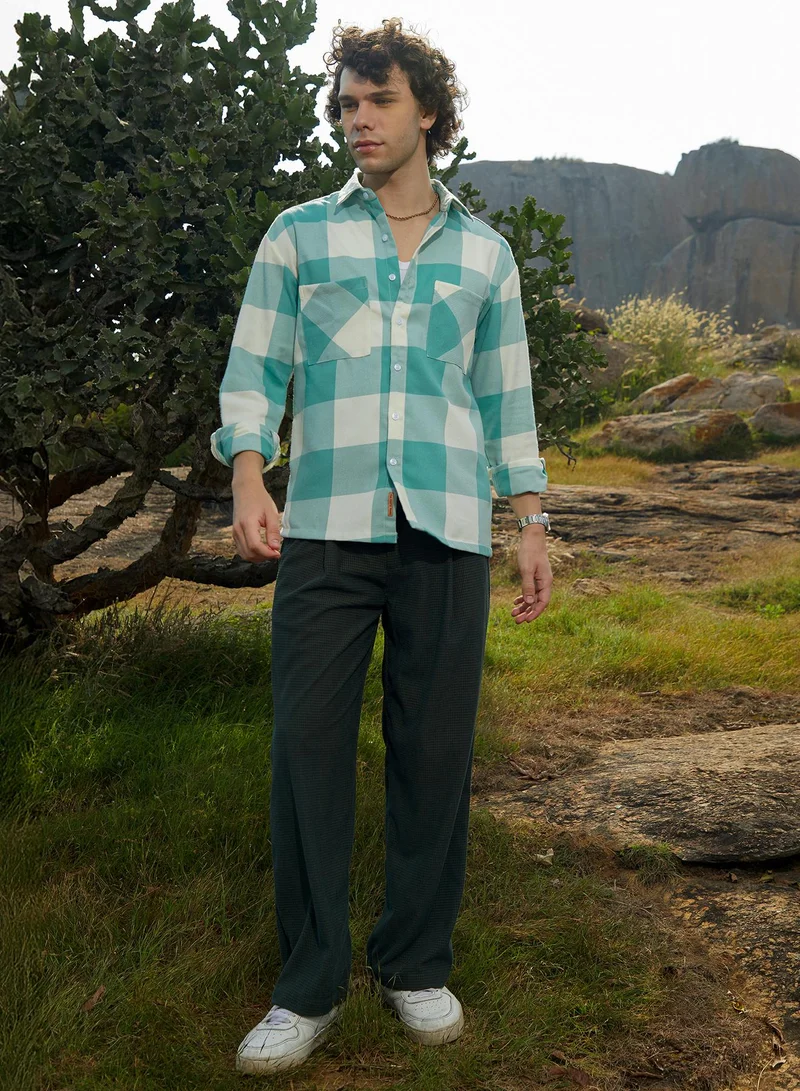 Campus Sutra Men's Mint Green Buffalo Utility Shacket