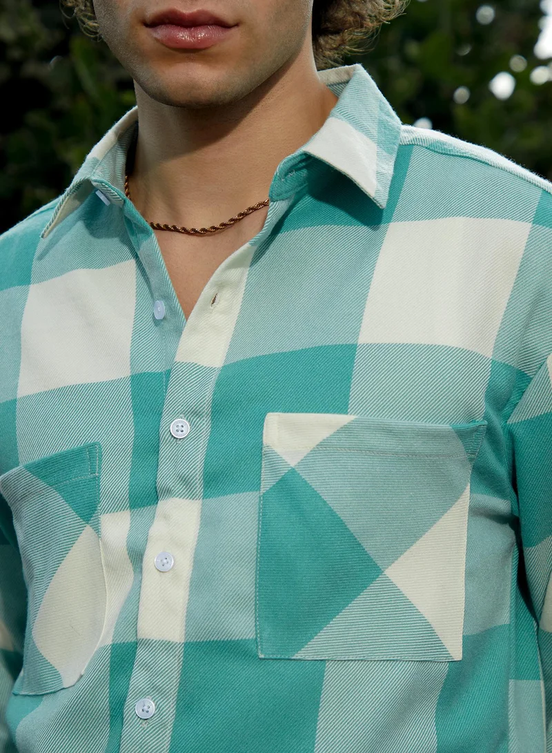 Campus Sutra Men's Mint Green Buffalo Utility Shacket