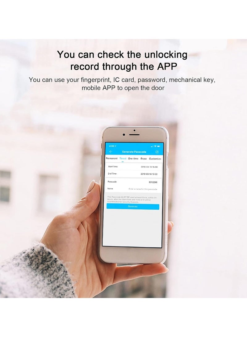 GGOOT Smart Wifi Door Lock, Biometric Fingerprint Door Lock, Support IC Card Fingerprint Password Key Unlock, Intelligent Voice Navigation Virtual Password Design for Home Office Hotel - Image 2
