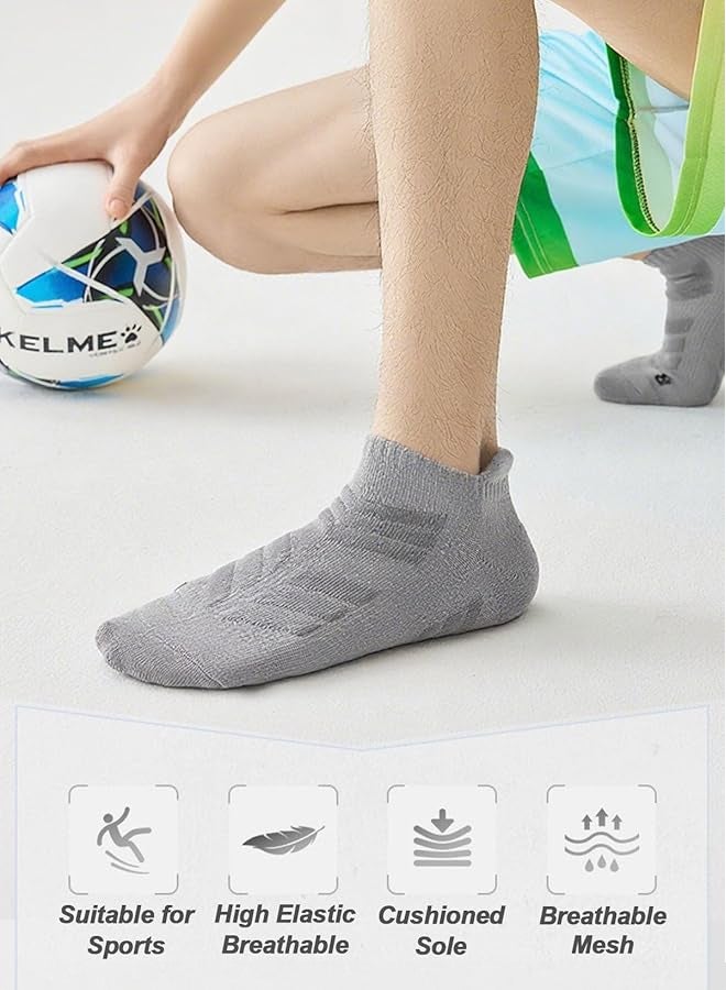 شبيلي جوارب كاحل/قصيرة رياضية سميكة للتدريب من مزيج البوليستر والقطن للرجال والنساء، طقم 5 أزواج، ناعمة وقابلة للتهوية وتمتص الرطوبة، مضادة للانزلاق مع توسيد، برباط مطاطي، مضادة للروائح ولا تتكوّن بها الوبر، مثالية للاستخدام اليومي وصالة الألعاب الرياضية - Image 5