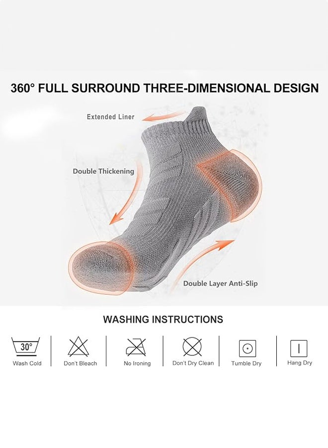 شبيلي جوارب كاحل/قصيرة رياضية سميكة للتدريب من مزيج البوليستر والقطن للرجال والنساء، طقم 5 أزواج، ناعمة وقابلة للتهوية وتمتص الرطوبة، مضادة للانزلاق مع توسيد، برباط مطاطي، مضادة للروائح ولا تتكوّن بها الوبر، مثالية للاستخدام اليومي وصالة الألعاب الرياضية - Image 3