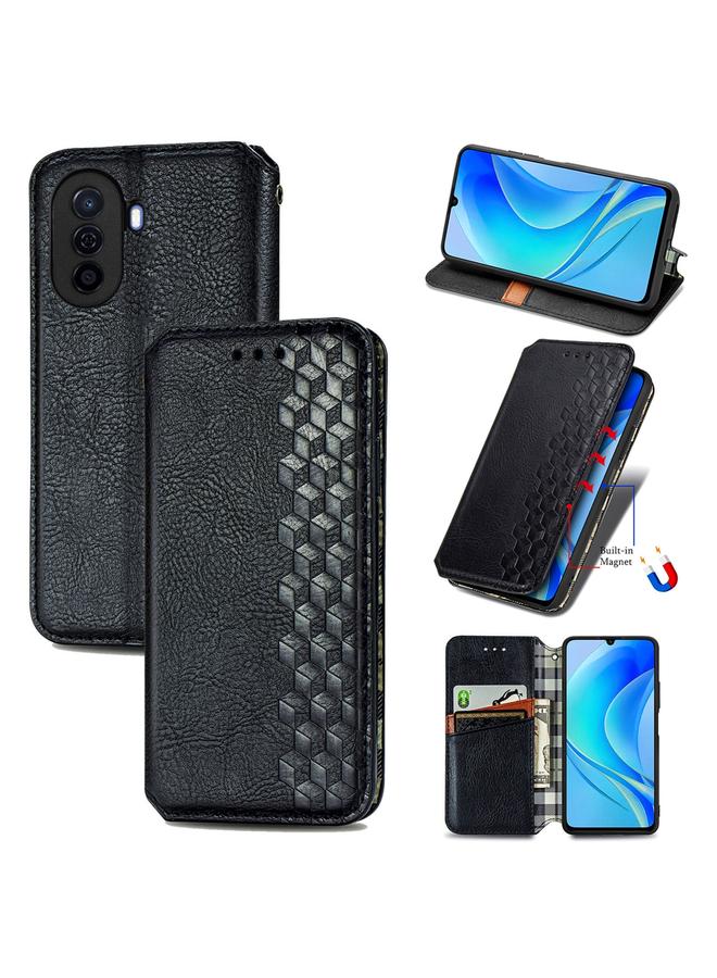 S-TOP Case For Huawei Enjoy 50 Cubic Grid Pressed Magnetic Leather Phone Case - Image 1