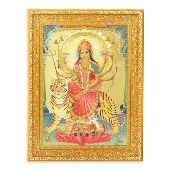Durga Maa Photo In Golden Artwork Frame Big 11 X 14 Inches