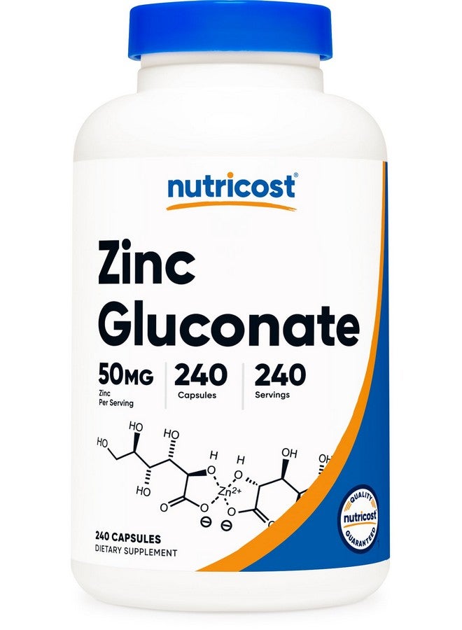 Nutricost Zinc Gluconate 240 Vegetarian Capsules (50mg) - Gluten Free and Non-GMO - Image 1