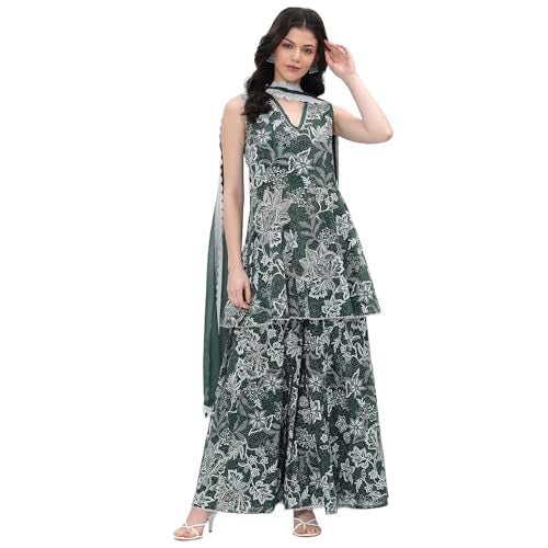 BIBA women Green Cotton Straight Kurta Set_36 - Image 1