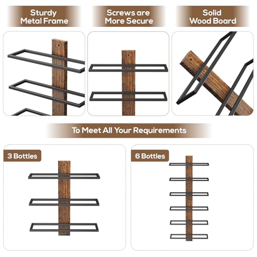B4Life Wine Rack Wall Mounted for 6 Wine Bottles, Wood Wine Racks for Wall, Wine Holder Wine Bottle Racks for Kitchen, Dining Room, Bar - Image 4