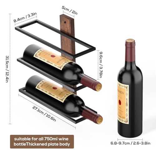 B4Life Wine Rack Wall Mounted for 6 Wine Bottles, Wood Wine Racks for Wall, Wine Holder Wine Bottle Racks for Kitchen, Dining Room, Bar - Image 2