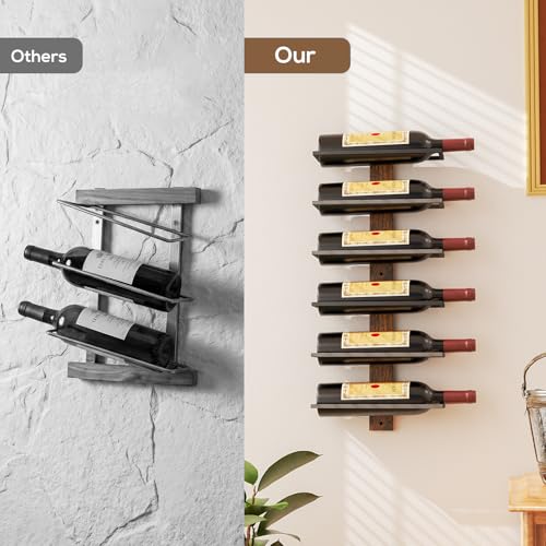 B4Life Wine Rack Wall Mounted for 6 Wine Bottles, Wood Wine Racks for Wall, Wine Holder Wine Bottle Racks for Kitchen, Dining Room, Bar - Image 3
