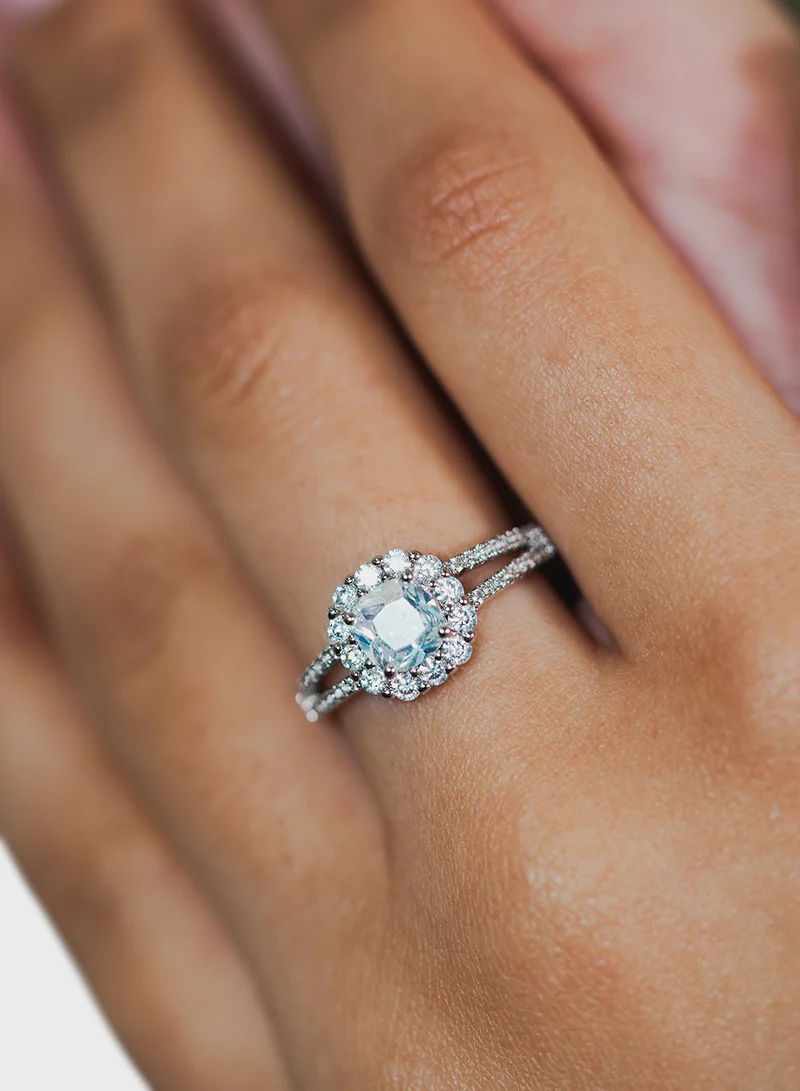 باكلي لندن Spli Band Cushion Sparkle Solitaire Ring