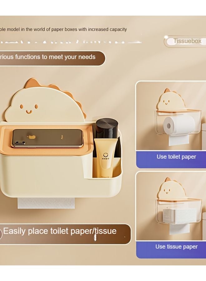 حامل علب المناديل ديناصور كرتوني وردي مثبت على الحائط بدون حفر للحمام والمطبخ - Image 3