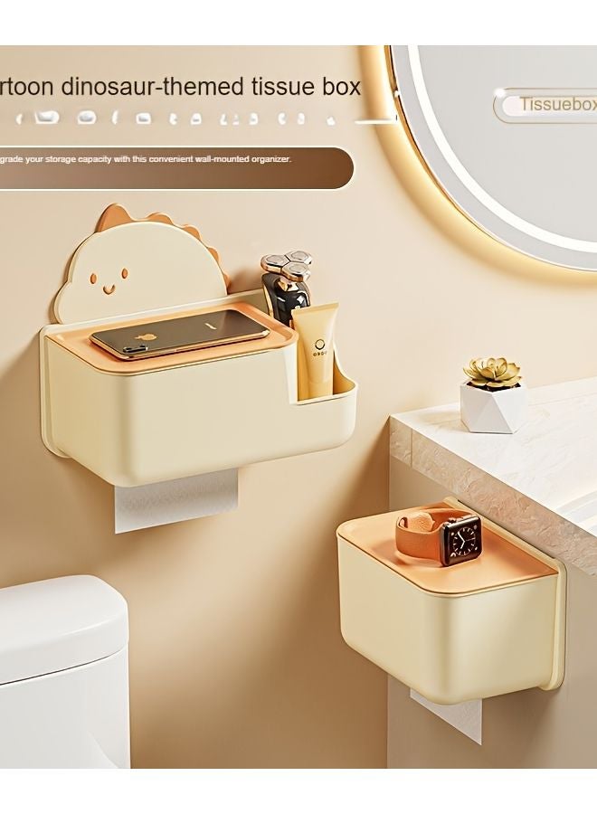 حامل علب المناديل ديناصور كرتوني وردي مثبت على الحائط بدون حفر للحمام والمطبخ - Image 2