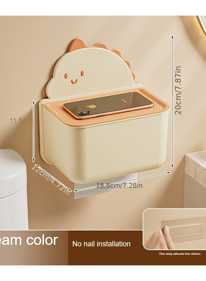 حامل علب المناديل ديناصور كرتوني وردي مثبت على الحائط بدون حفر للحمام والمطبخ - Image 4