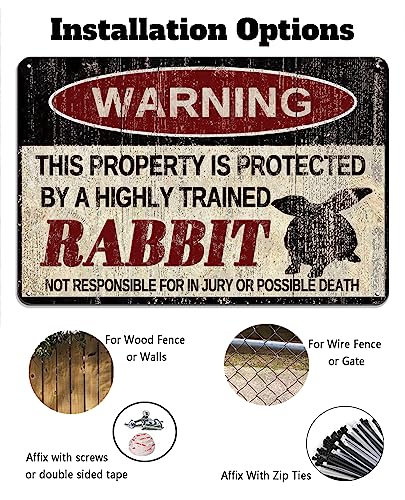 kengtou Rabbit Tin Sign, Funny Metal Sign, Vintage Wall Decor 12x8 Inch - Warning This Property Protected by Rabbit - Image 4
