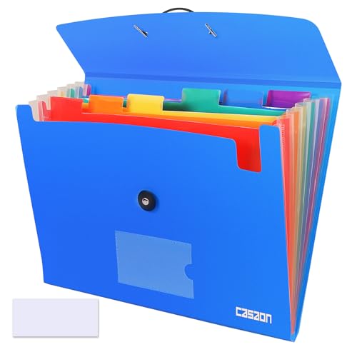 CASAON 7 Pocket Accordian File Folders, Expanding File Folder A4 Letter Size Paper Portable Document Organizer-Blue - Image 1