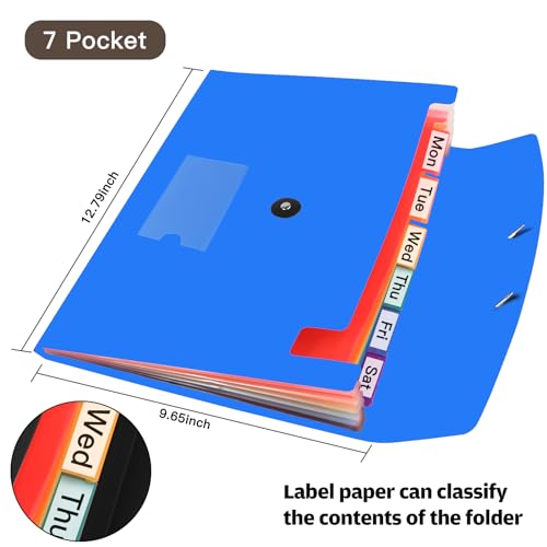CASAON 7 Pocket Accordian File Folders, Expanding File Folder A4 Letter Size Paper Portable Document Organizer-Blue - Image 2