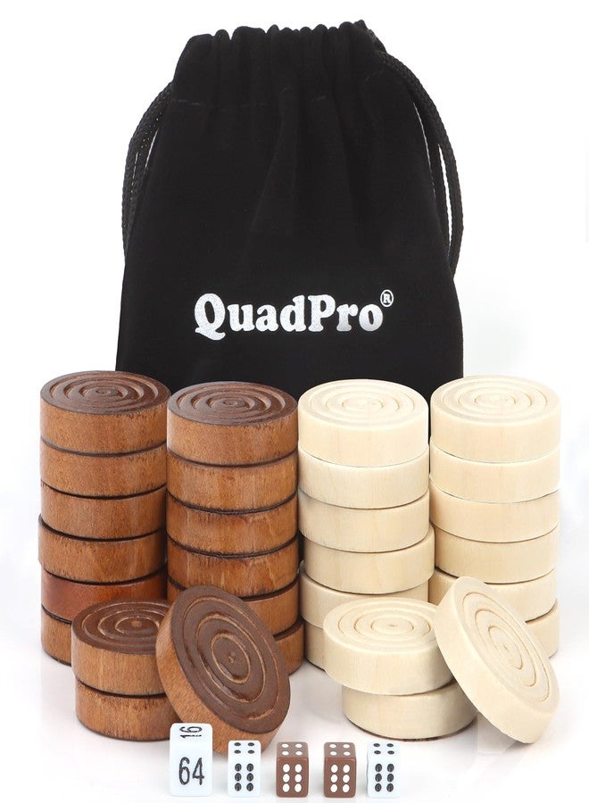 QuadPro Wooden Checkers Pieces Only, 30 Wood Backgammon Pieces with 5 Dice & Storage Bag, 1.26 Inch Premium Wood Pieces for Backgammon and Checkers, Ideal for Replacement or Spare Pieces - Image 1