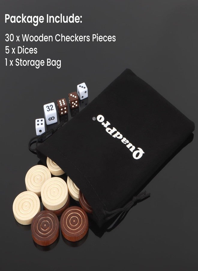 QuadPro Wooden Checkers Pieces Only, 30 Wood Backgammon Pieces with 5 Dice & Storage Bag, 1.26 Inch Premium Wood Pieces for Backgammon and Checkers, Ideal for Replacement or Spare Pieces - Image 3