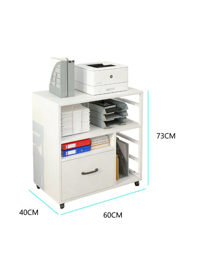 خزانة ملفات متحركة بعجلات، درج واحد ورفوف مفتوحة، خزانة ملفات متحركة، حامل طابعة مع مساحة تخزين، منظم ملفات تحت المكتب للمكتب المنزلي، أبيض، WJG005 - Image 3