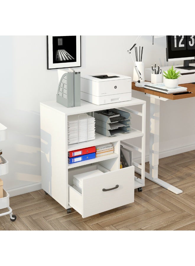 خزانة ملفات متحركة بعجلات، درج واحد ورفوف مفتوحة، خزانة ملفات متحركة، حامل طابعة مع مساحة تخزين، منظم ملفات تحت المكتب للمكتب المنزلي، أبيض، WJG005 - Image 4