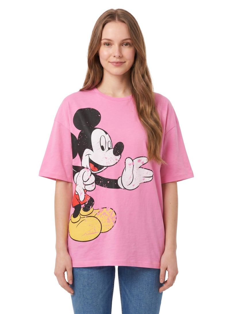 Disney Mickey Mouse Women’s Drop Shoulder Graphic T-Shirt - Image 1