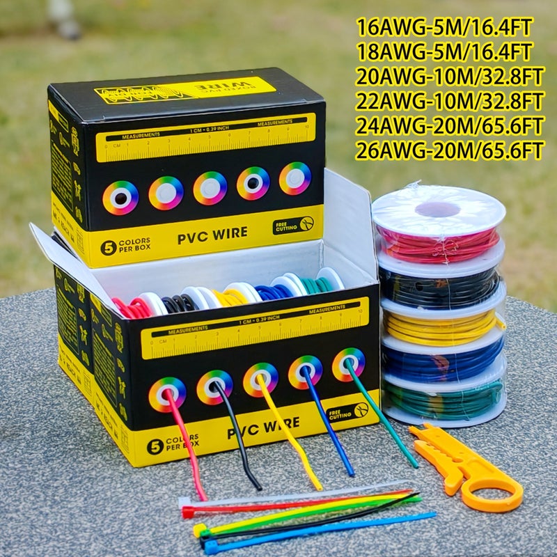 5 Rolls Electrical Wire Kit PVC Tinned Copper Wire 22 AWG 10 Meters 32.8 Feet Stranded Hookup Wire Spools for DIY Projects Home Electrical Work Power Wiring Speaker Connections - Image 1