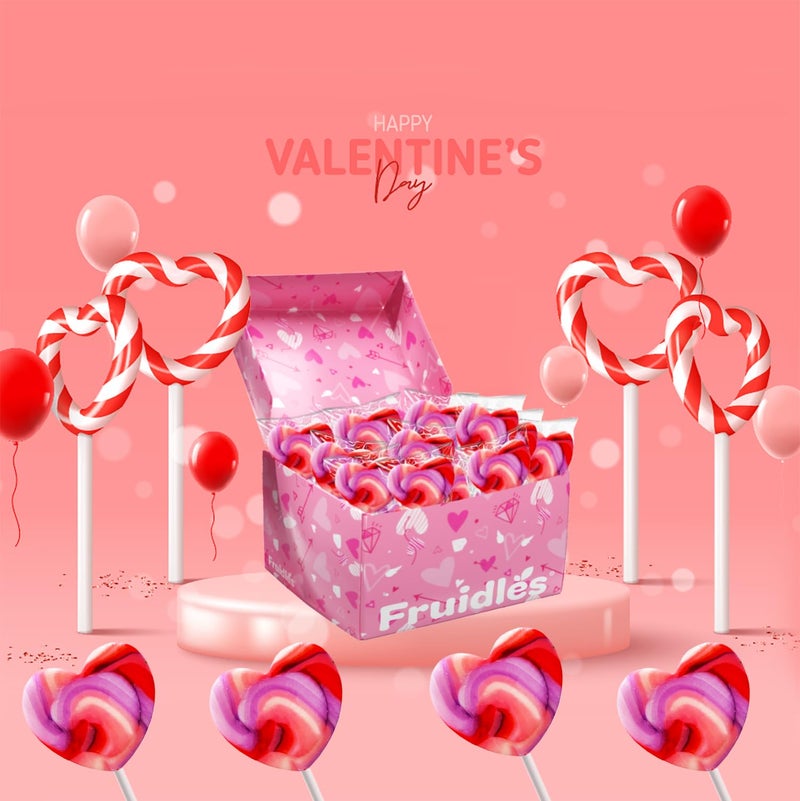 Fruidles Pink Swirl Lollipop Heart Design, Party Bag Fillers, Individually Wrapped (12-Pack) - Image 5