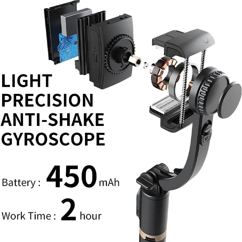 TECHNOVIEW Q08 Mini Gimbal Anti-Shake 1-Axis STABILIZER Extendable Selfie Stick Tripod, Wireless Remote for Smartphone, Black - Image 3
