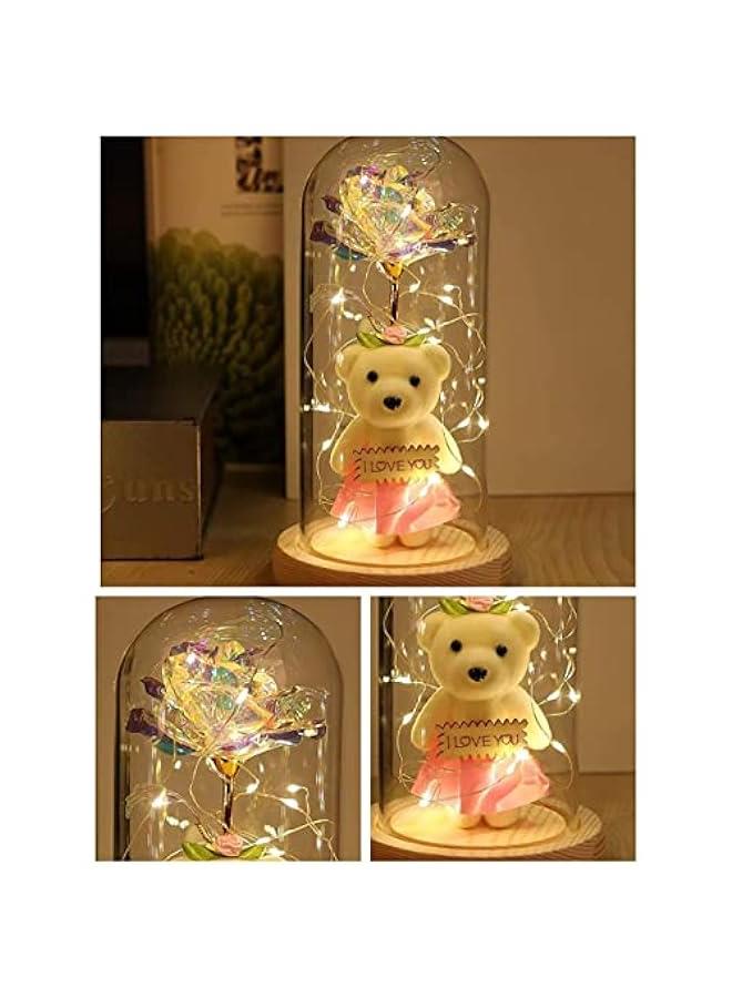 HOOKOR Colorful Galaxy Rose in Glass Dome with LED String Lights - Unique Gift for Mom, Girlfriend, Grandma - Birthday Present - Image 2
