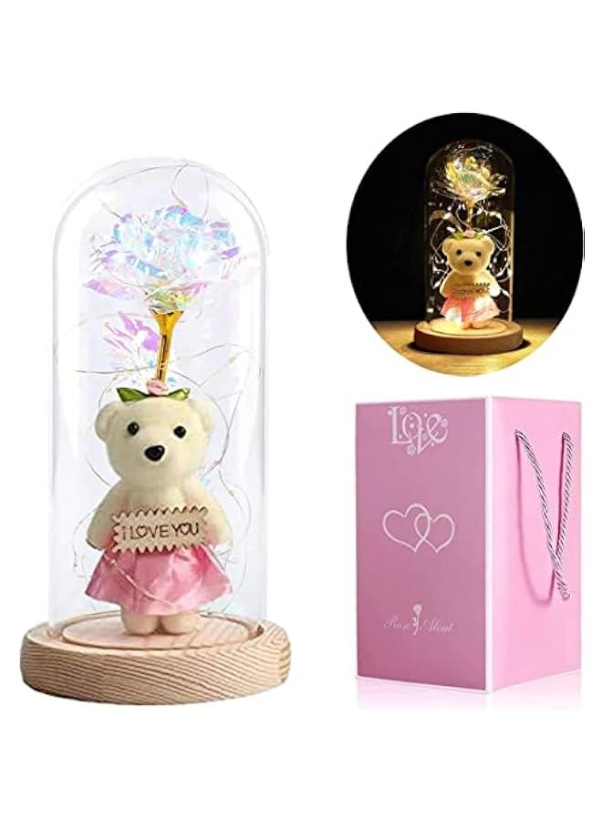 HOOKOR Colorful Galaxy Rose in Glass Dome with LED String Lights - Unique Gift for Mom, Girlfriend, Grandma - Birthday Present - Image 3