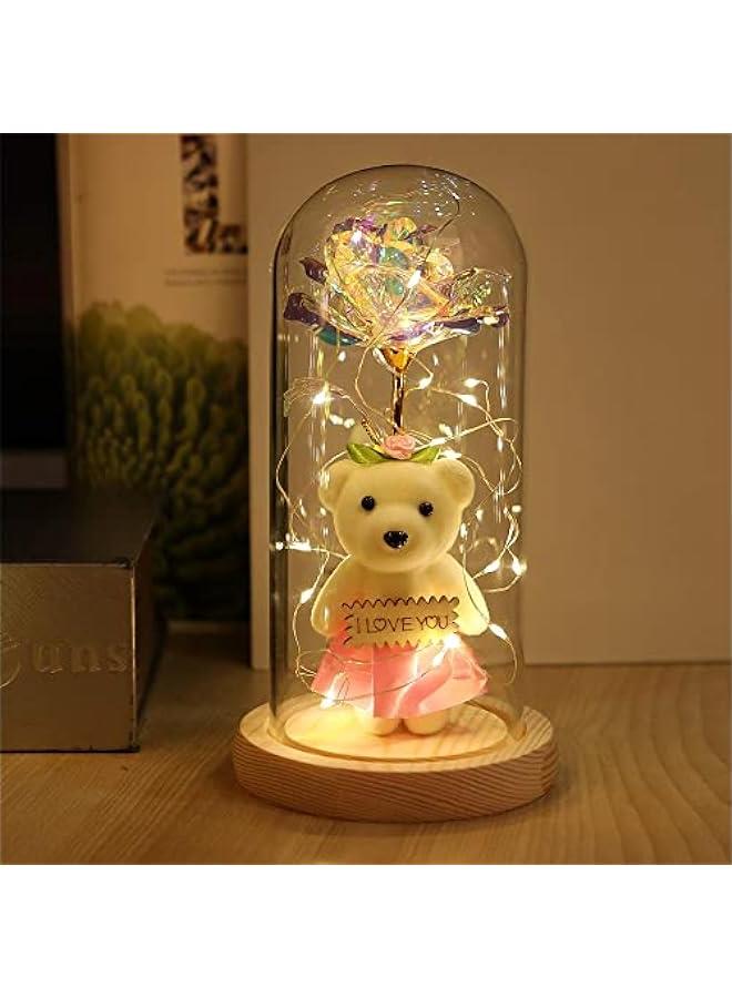 HOOKOR Colorful Galaxy Rose in Glass Dome with LED String Lights - Unique Gift for Mom, Girlfriend, Grandma - Birthday Present - Image 1
