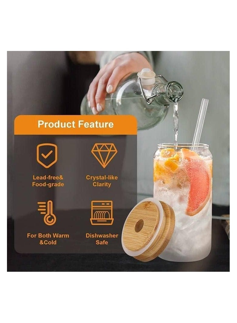 2Pcs Drinking Glass with Bamboo Lid and Glass Straw,16oz Beer Can Shaped Glasses Cups,Tumbler Cup Smoothie,Tea,Soda,Iced Coffee  - Image 2