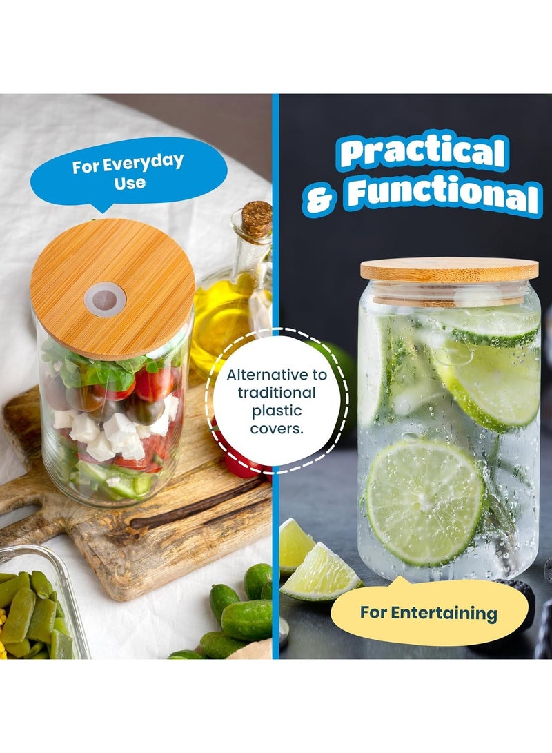 2Pcs Drinking Glass with Bamboo Lid and Glass Straw,16oz Beer Can Shaped Glasses Cups,Tumbler Cup Smoothie,Tea,Soda,Iced Coffee  - Image 3