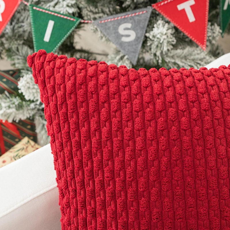 K KEVIN TEXTILE Kevin Textile Pillow Covers Cushion Cases Christmas Throw Pillow Cover Stripe Pattern Decorative Soft Corduroy Cushion Covers Stripes for Living Room Set of 2 18x18 Inch Burgundy  - Image 3
