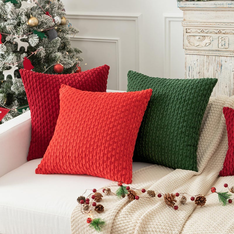 K KEVIN TEXTILE Kevin Textile Pillow Covers Cushion Cases Christmas Throw Pillow Cover Stripe Pattern Decorative Soft Corduroy Cushion Covers Stripes for Living Room Set of 2 18x18 Inch Burgundy  - Image 4