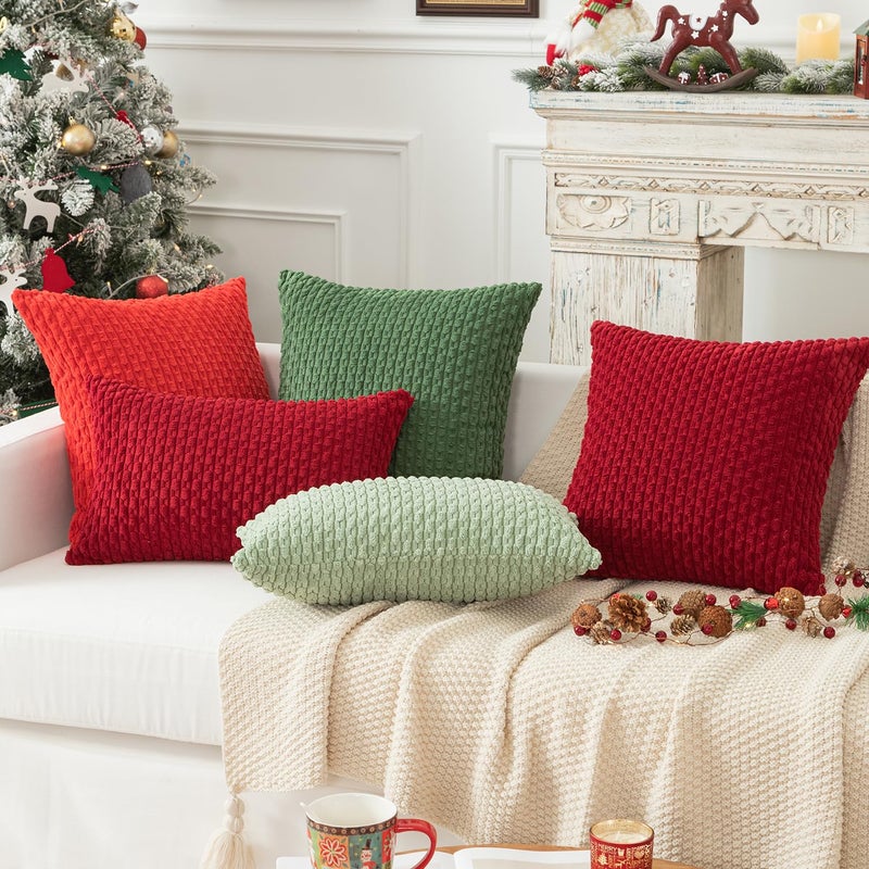 K KEVIN TEXTILE Kevin Textile Pillow Covers Cushion Cases Christmas Throw Pillow Cover Stripe Pattern Decorative Soft Corduroy Cushion Covers Stripes for Living Room Set of 2 18x18 Inch Burgundy  - Image 5