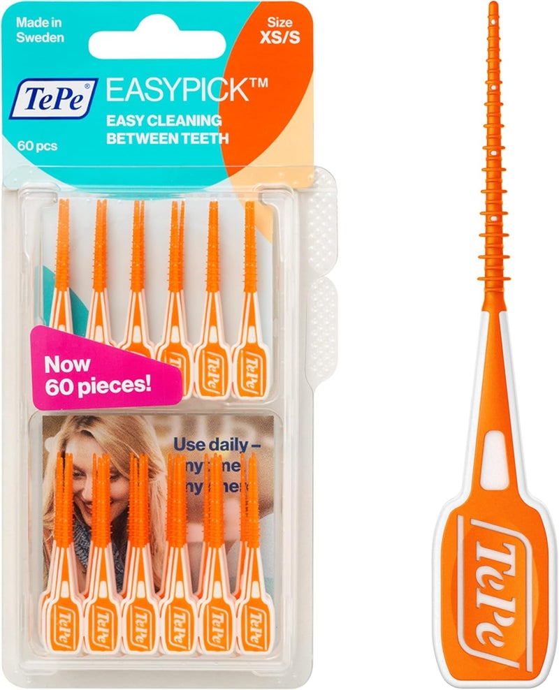 TePe EasyPick Toothpicks Orange ISO XSS 60pcs Dental Plaque Removal Tool efficient and Easy Cleaning Between The Teeth toothpicks for Narrow Gaps - Image 1