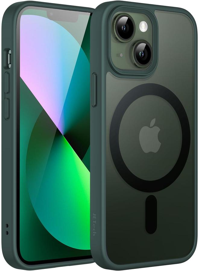 جي تيك جراب مغناطيسي لهاتف Iphone 13 Mini مقاس 5.4 بوصة متوافق مع Magsafe، غطاء خلفي شفاف غير لامع رفيع مقاوم للصدمات، أخضر داكن - Image 1