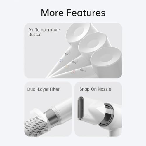 Laifen Hair Dryer SE Lite White, 150 Million Negative Ionic Blow Dryer With 100,000 RPM Brushless Motor, 1400 Watt Powerful Fast Drying High-Speed Low Noise Hairdryer, Lightweight and Compact Design - Image 2