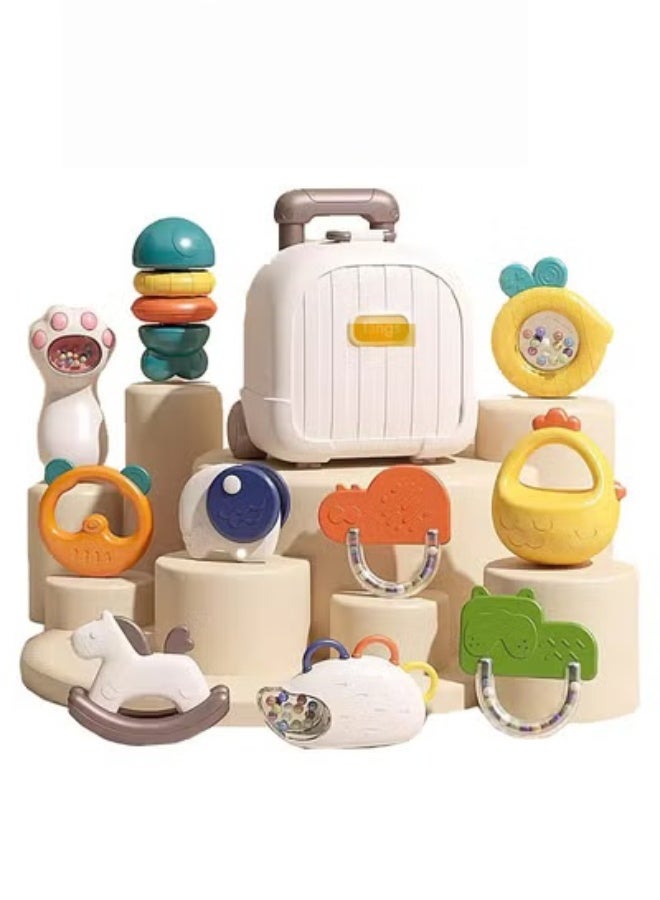 MIXDE 10pcs Baby Rattle Toy Set with Suitcase A Grade Plastic and Silicone, Early Educational Newborn Shaker, Grinding Toys, Boilable BPA Free, 2-in-1 Infant Soothing Toys - Image 1