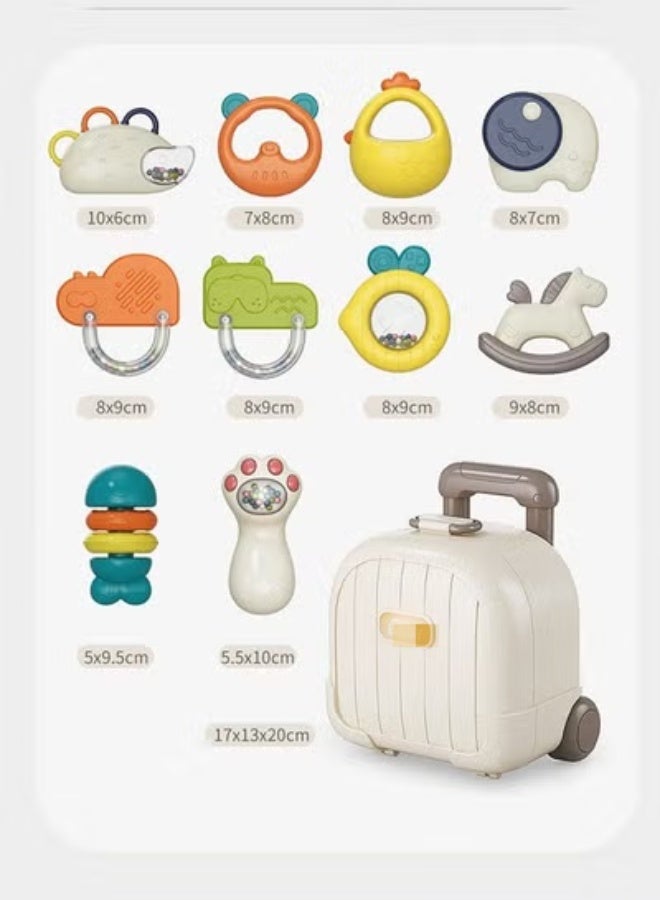 MIXDE 10pcs Baby Rattle Toy Set with Suitcase A Grade Plastic and Silicone, Early Educational Newborn Shaker, Grinding Toys, Boilable BPA Free, 2-in-1 Infant Soothing Toys - Image 3