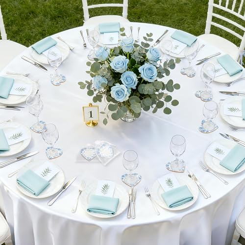 Stuffygreenus 50 Set Wedding Favors for Guests Cork Coasters Bulk Blue and White Floral Thank You for Celebrating with Us Party Decorations Heart Wood Coaster Rustic Wedding Gifts for Bridal Shower Party Favors - Image 5