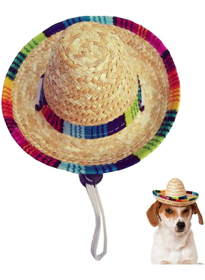FengSVMA Dog Sombrero Hat, Mini Straw Sombrero Hats Mexican Hats Sombrero Party Hats for Small Pets/Puppy/Cat - Image 1