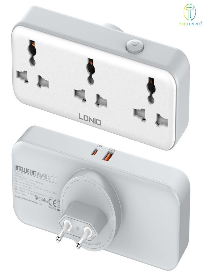 T Teclusive 2500W Rotatable Extension Board Power Strip with USB C Ports | 3 Power Socket with 30W Type C PD QC USB Fast Charging | Rotating Plug Socket Multi Port Extension - Image 4