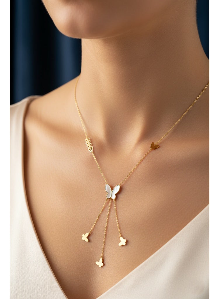 فلافي عقد نسائي بدلاية فراشة من الصدف ودلايات رقيقة – لمسة راقية - Image 1